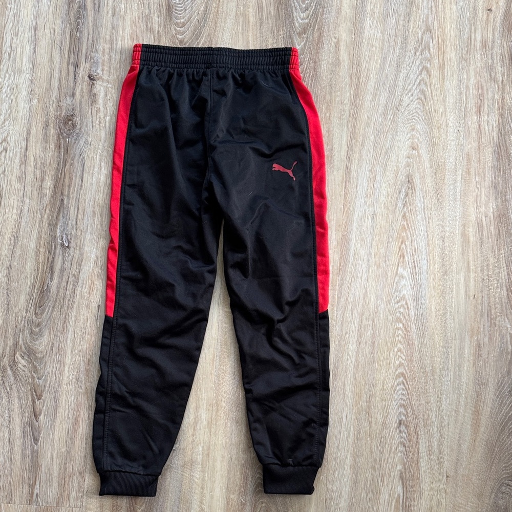 Puma Kids Black Joggers with Red Stripes